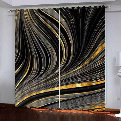 Morden grey gold curtains wave lines curtain Custom printed curtains modern minimalist room bedroom blackout curtains
