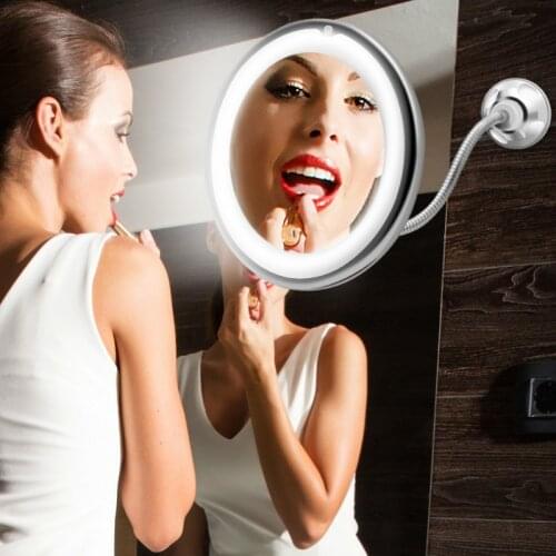 Led light makeup mirror 10 times magnification desktop makeup mirror bathroom desktop with suction cup fill light folding WF
