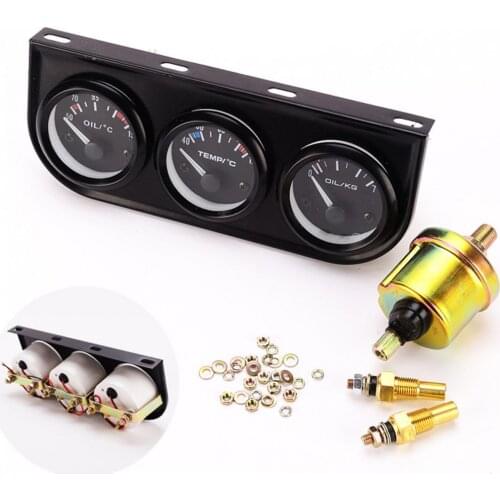 12V Universal 52mm Triple Kit Oil Temp Water Temp Temperature Oil Pressure Sensor Car Meter