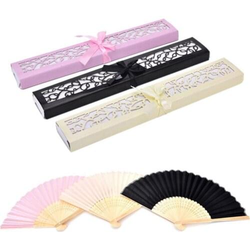 Bridal Hand Held Folding Fan Wedding Party Favors Guests Gift with Storage Box