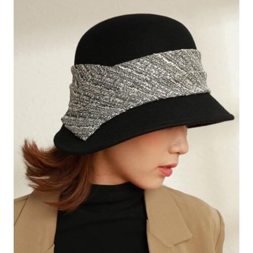 2021 Winter Women Party Formal Felt Fedora Lady Fashion Asymmetric Cloche Hat Women 100% Wool Hats