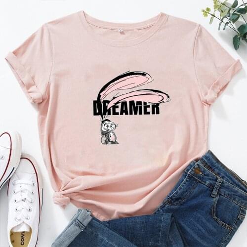 DREAMER Woman T-shirt Rabbit Graphic Print Tshirt Women Lightweight Comfortable T Shirt Femme Top Casual Loose Women Tshirt