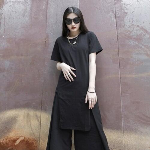 Womens new summer T-shirt in the middle and long irregular slim circle collar large hip hop high street trend