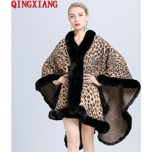 New Fashion Winter Leopard Cloak Warm Thick Coat 2020 Plus Size Poncho Women Faux Fur Collar Cape Big Pendulum Dovetail Pashmina