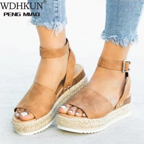 Women Sandals Soft Leather Wedges Shoes Women Espadrilles Platform Sandals Female 4cm High Heels Sandals Summer Chaussures Femme