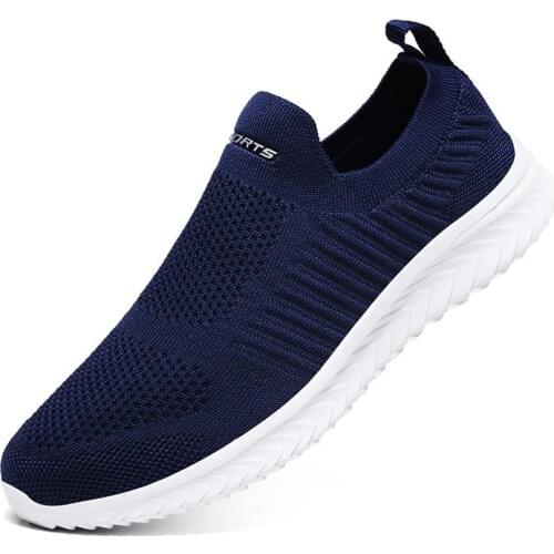 Plus Size Breathable Slip-ons Sneakers Socks for Men Sports Shoes Mens Running Tennis Mens Sport Shoes Blue Knitted GMB-1916