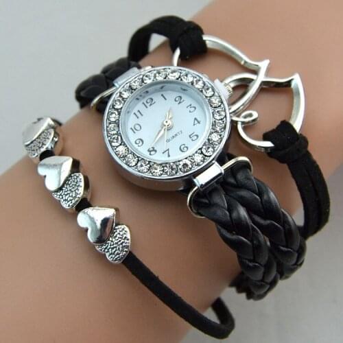 Women Fashion Girls infinity double heart Bracelet Watch with rhinestone