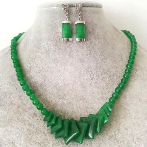 Fashion Womens Natural Green stone Beads Necklace Earring Jewelry Set
