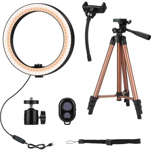 10 Inch Selfie Ring Light with 50 Inch Tripod Stand & Phone Holder for Makeup Live Stream, LED Camera Ring Light with Remote Shu