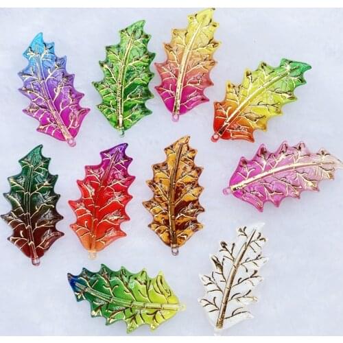 10pcs 21*39mm resin acrylic 1holes Christmas leaf decorative handicraft wedding festival jewelry Rhinestone Embellishment E71