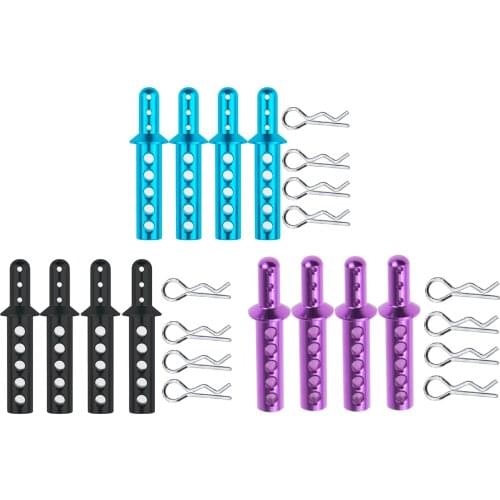 4Pcs Aluminum φ8x45mm Body Post Mounts with Body R-Clip Pins for 1:10 1:8 Monster Crawler Racing RC Car Short Course Truck Parts