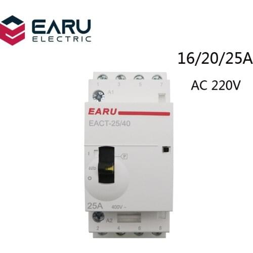 4P 16A 25A AC 220V 230V 50/60Hz Din Rail Household AC Modular Contactor With Manual Control Handle Switch 4NO 4NC 2NO 2NC 3NO1NC