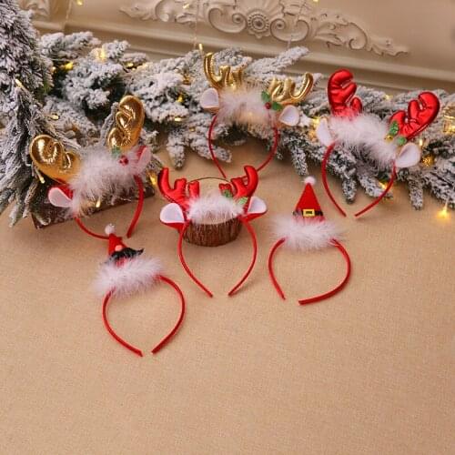 5pcS 6 Styles Fluffy Antlers Xmas Cap Adult Kids Gift Christmas Headbands Hairpin Cartoon Hair Hoop Happy New Year Party Decor