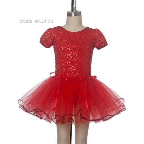 5 Layer Tulles Red Ballet Tutu Sequin Bodice Dance Dress Children Tutus Dance Show Costume For Stage Performance Outfits 15247