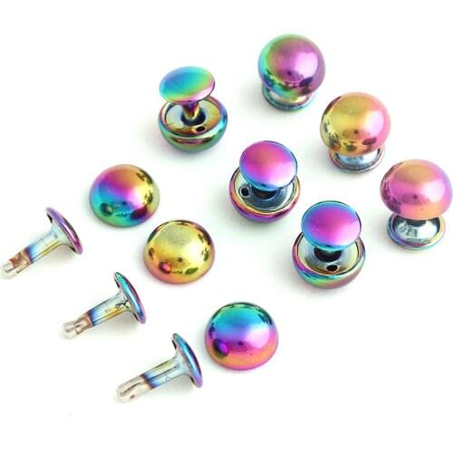 50set Rainbow Metal Double Cap Garmen Rivets 15*12mm for Leather Craft Belt Bag Shoe Decorative DIY Punk Nailhead Spike Stud