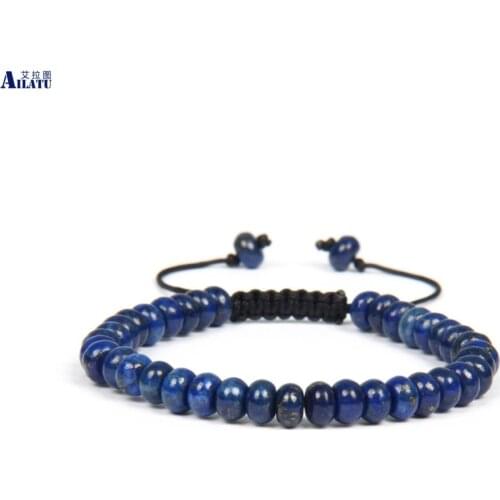 Ailatu Wholesale 4x6mm Lapis Lazuli Flat Stone Beads Macrame Bracelet