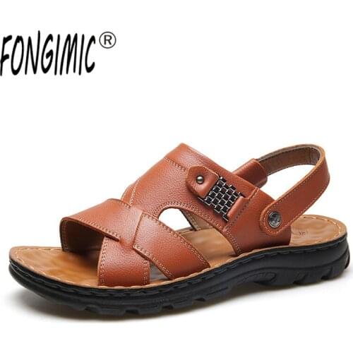 Summer Leather Sandals Fashion Men Pu Slippers Sandals Shoes Classic High Quality Solid Male Beach Sandals Breathable Flat Shoes