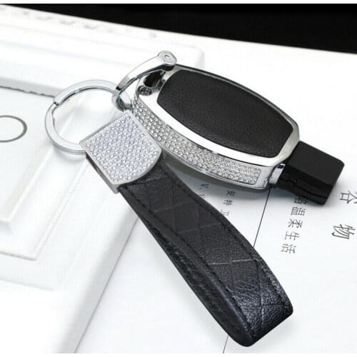 Bling Rhinestone Diamond Car Key Case Cover Shell with Leather Keychain For Benz