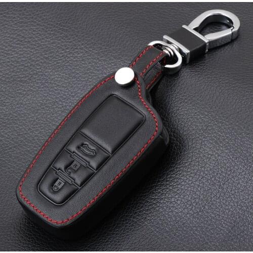 Genuine Leather Remote Key Bag Case Fob Holder Chain For Toyota Prado 2018 Camry CHR CH-R 2017