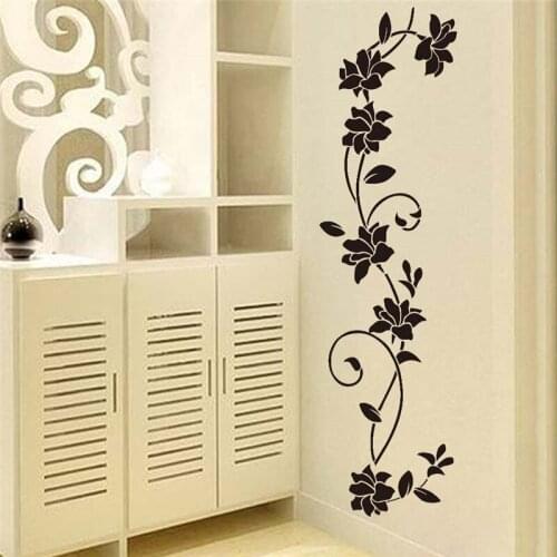 Black Flower Vine Wall Stickers Refrigerator Window Cupboard Home Decorations DIY Home Decals Art Mural Posters Home Decor