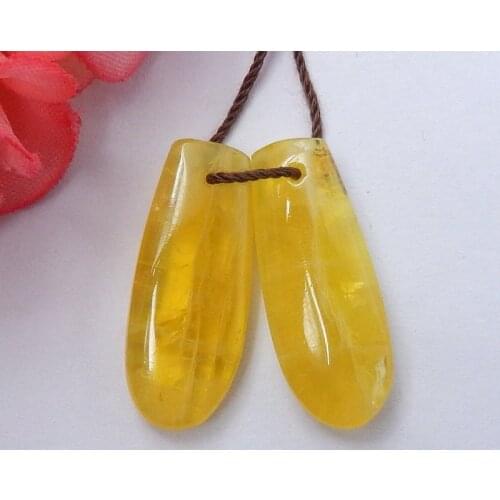 Ornamental Gemstone,Natural Yellow Opal Handmade Teardrop Earrings Beads 25x10x4mm,3.5g