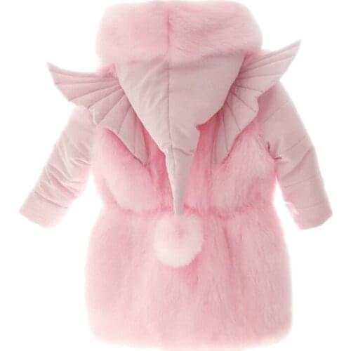 Winter Fur Coat Parkas for girls pink Thick Warm Hooded Big Fur Collar wing Kids Jackets Coats Fox Fur Children Outerwear