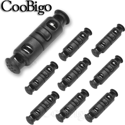 50pcs 2 Hole Plastic Black Cord Lock Stopper Toggles Clip for Hat Clothes Shoelace Garment Paracord Rope Clamp DIY Accessories