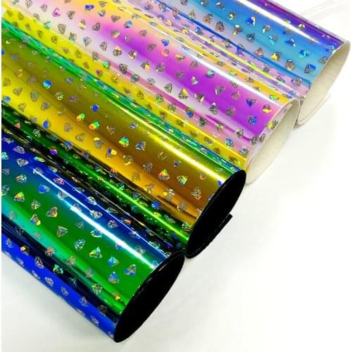 Diamond Pattern Printed Holographic Laser Mirror Reflective Design PU Faux Leather Fabric Sheet for Shoe/Bag/Decoration/Craft