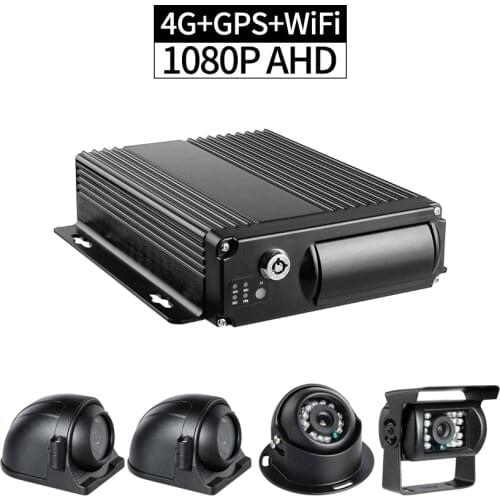 Truck DVR Security Kit 1080P 4CH 256G Loop Video PC/Phone 4G WiFi Remote Monitor GPS Track with 4pcs AHD 2.0MP Camera+64G Card
