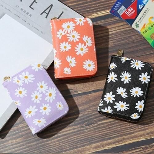 Small Daisy Korean Wallet Card Holder Fashion Small Simple Short Walltets Zipper Daisy Designed Pu Leather Coin Purse Female