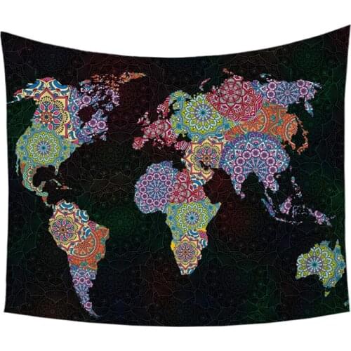 World Map Tapestry Wall Hanging Mandala Flower Decorative Wall Art Colorful Boho Floral Bedspreads