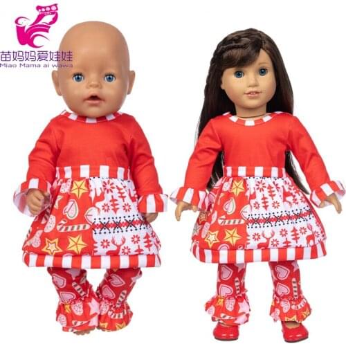 Born Baby Doll Clothes 43 Cm Red Christmas Dress 18 Inch Girl Dolls Clothes Festiaval Set Baby Birthday Gift