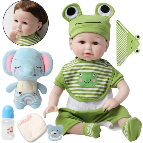 56cm Lifelike bebe reborn doll boy simulation Silicone Soft Cotton baby doll 22inch Clothes doll With Elephant Toddler Gift Toys