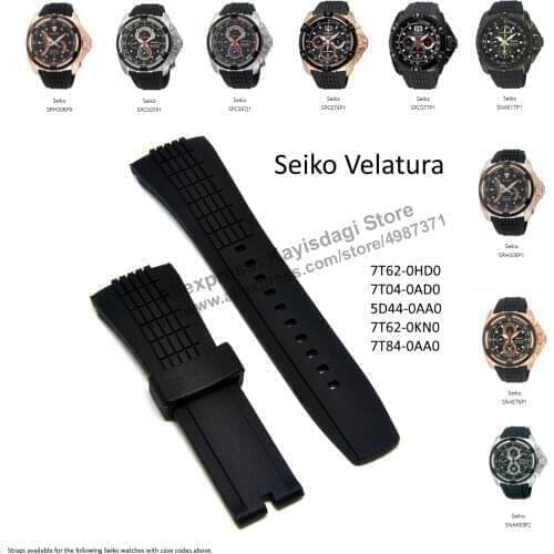 26mm Black Rubber Watch Band Strap Compatible For Seiko Velatura 7T04-0AD0 - SPC074P1 , SPC077P1
