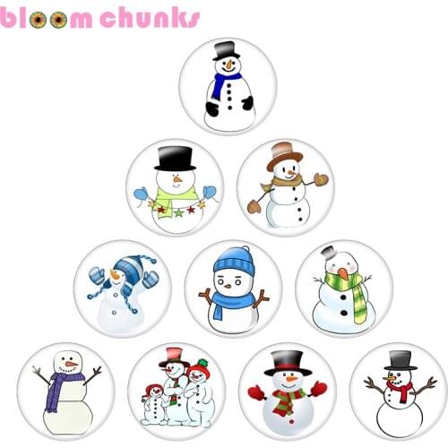 Christmas Snowman10pcs mixed 12mm/18mm/20mm/25mm Round photo glass cabochon jewelry flat back Making findings S1238