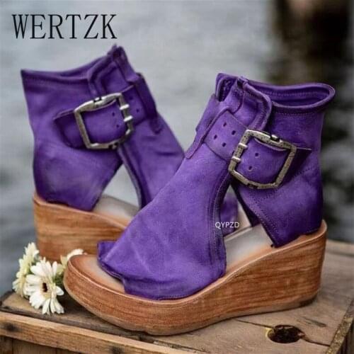 Women Casual Leather Retro Wedges Sandals Vintage Buckle Design Lady Shoes Spring Summer Supply