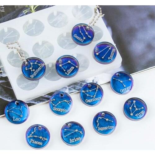 DIY Crystal Epoxy Mold 12 Constellation Pendant Silicone Mold Making Necklace Pendant Keychain Pendant Pendant Silicone Mold