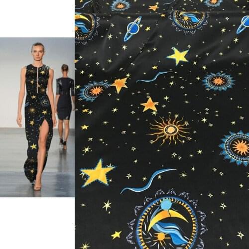 Silk stretch satin fabric brand new product black background starry sky printing mulberry silk clothing fabric