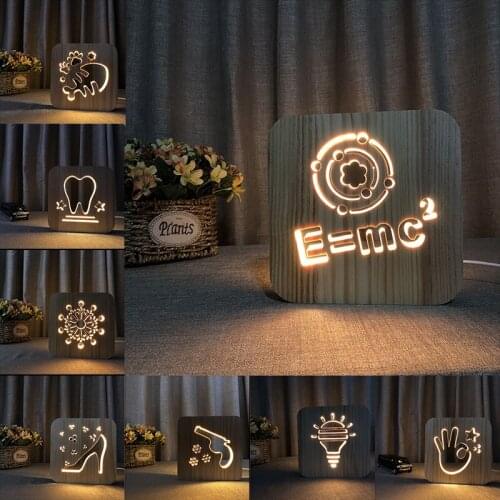 Acecorner LED USB Night Light Wooden Fish Bones OK Gesture Cute Lamp Novelty Kid Bedroom 3D Decoration Table Lights Child Gift