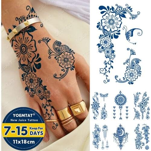Juice Lasting Ink Tattoos Body Art Waterproof Temporary Tattoo Sticker Mehndi Henna Tatoo Arm Fake Indian Hand Tatto Women