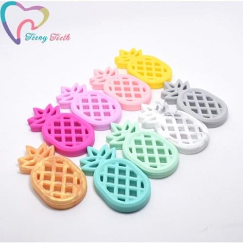 Teeny Teeth 50 PCS Pineapple Silicone Teether BPA Free Silicone Pineapple Pendant For DIY Pacifier Clips Baby Teething Toys