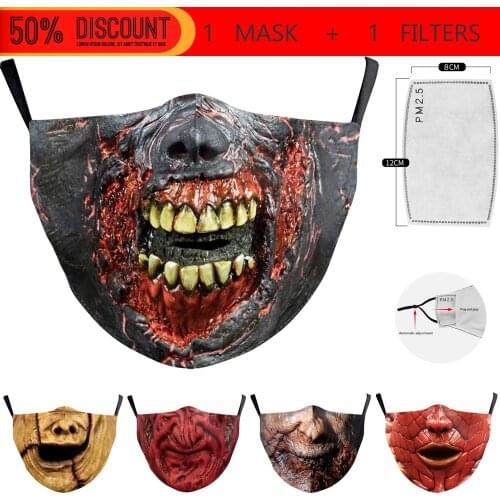 Horror Zombie Mouth Face-Masks Womens Men Funny Unisex Halloween Fashion Cospaly Protection Breathable Spots Adult Party Mask