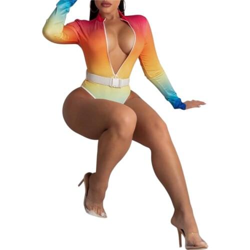 Xingqing Women Long Sleeve Tie Dye One Piece Push Up Swimwear Women Monokini Adjustable Shoulder Beach Wear Swimsuit Monokini