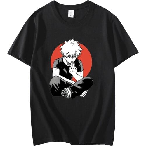 Funny Katsuki Bakugo Eating Fries T-shirt My Hero Academia T Shirt Boku No Hero Academia Japanese Anime Kawaii Tee Shirt