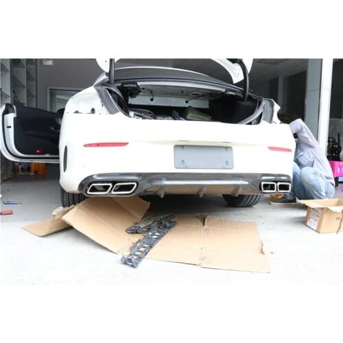 Rear Lip Spoiler & Exhause For Mercedes-Benz W205 C-Class Coupe C200 C300 C63 2016-2021 Carbon Fiber Bumper Diffuser Spoilers