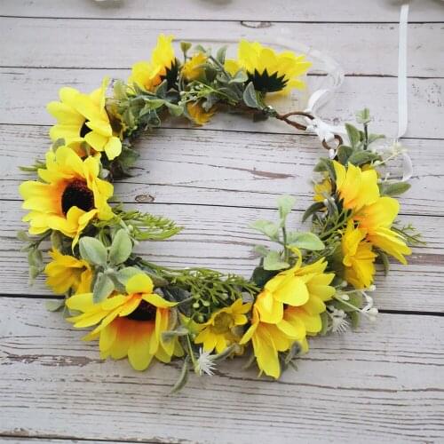 Sun Flower Crown Festival Headband Women Hair Accessories Headdress Women Floral Garlands Wedding Flower Headwear