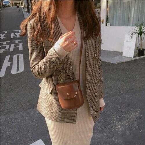 Bella philosophy 2019 Autumn new double-breasted blazer office lady elegant jackets female plaid outwear