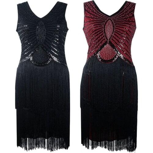 Women Vintage 1920s Sequin Fringe Charleston Dress Great Gatsby Sexy Women Evening Party Embroidered beads Tassel Dress