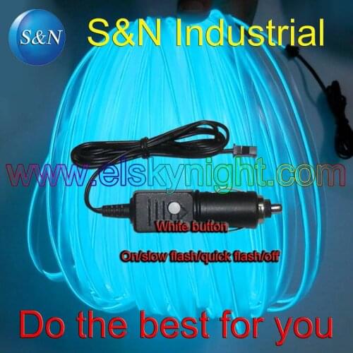 DC12V cigar plug el controller/driver/inverter+3meter ice blue el wire with skirt /flat edge for car decoration free shipping