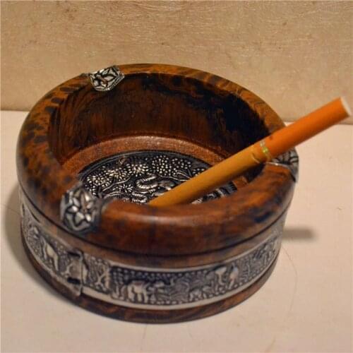 3Inch Boutique Vintage Wood Ashtray Handmade Smoking Tobacco Cigar Cigarette Ashtray Ash Tray Case for Smoking Convenience